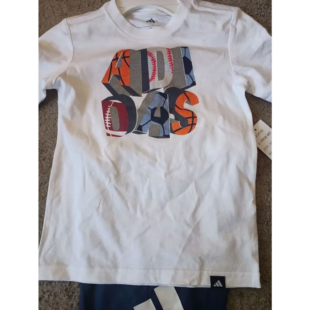 Adidas Boys Sports Short Set White/Blue Multiple Sizes  BRAND NEW WITH TAGS